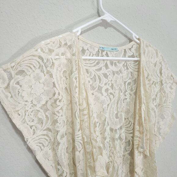 Maurices Lace Cardigan Womens Size Small Cream Floral Sheer Cottage Fairy Boho - Picture 9 of 12